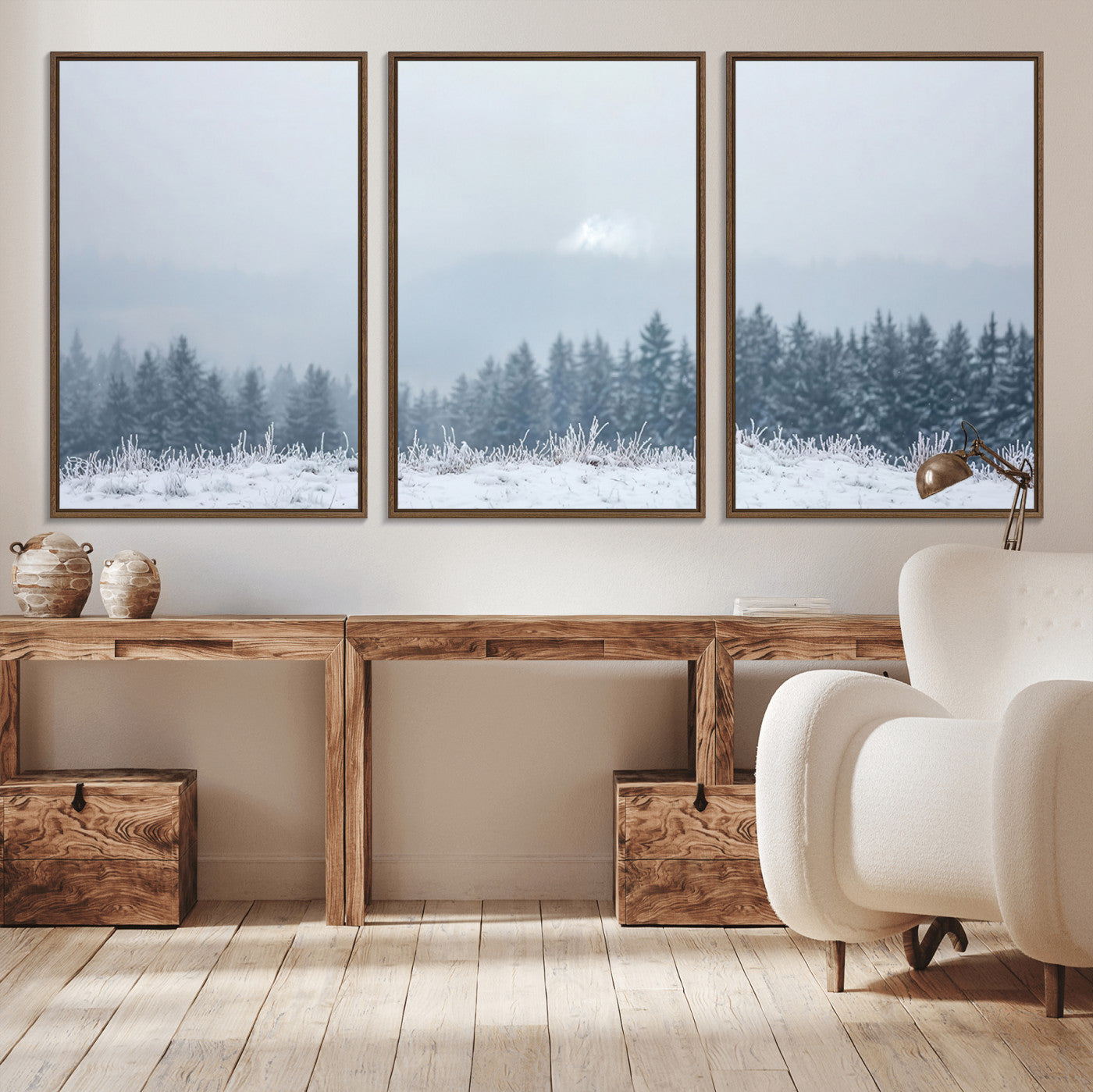 33033082-MGV-CV-36X24-Winter Forest Wall Art Canvas Print – Framed Snowy Landscape Art Picture Misty Tree Scene Artwork for Home Office