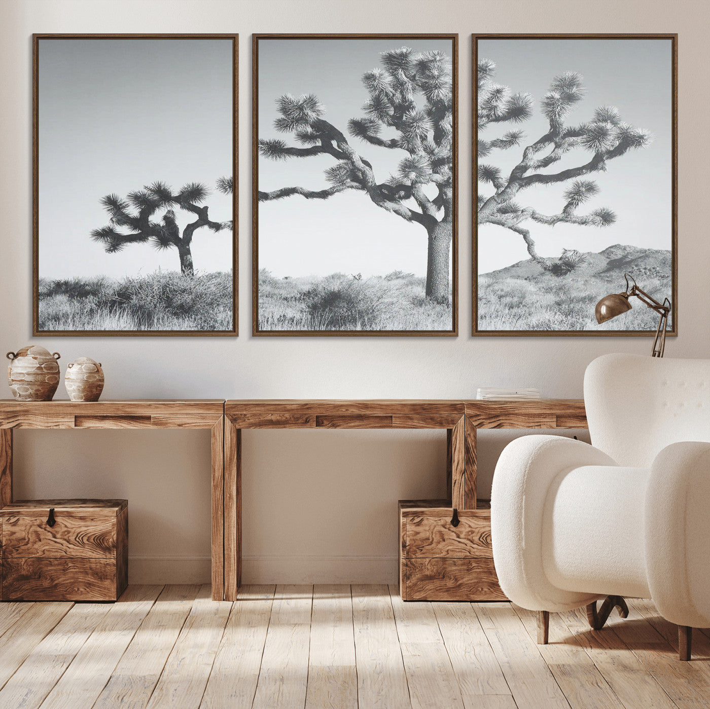 MGV-FC-60X30-3P - Calm Earthy Aesthetic Wall Art Canvas Print, Framed Arid Terrain Decor Art Picture Print, Joshua Tree Perfect Rustic Minimalist Decor Artwork