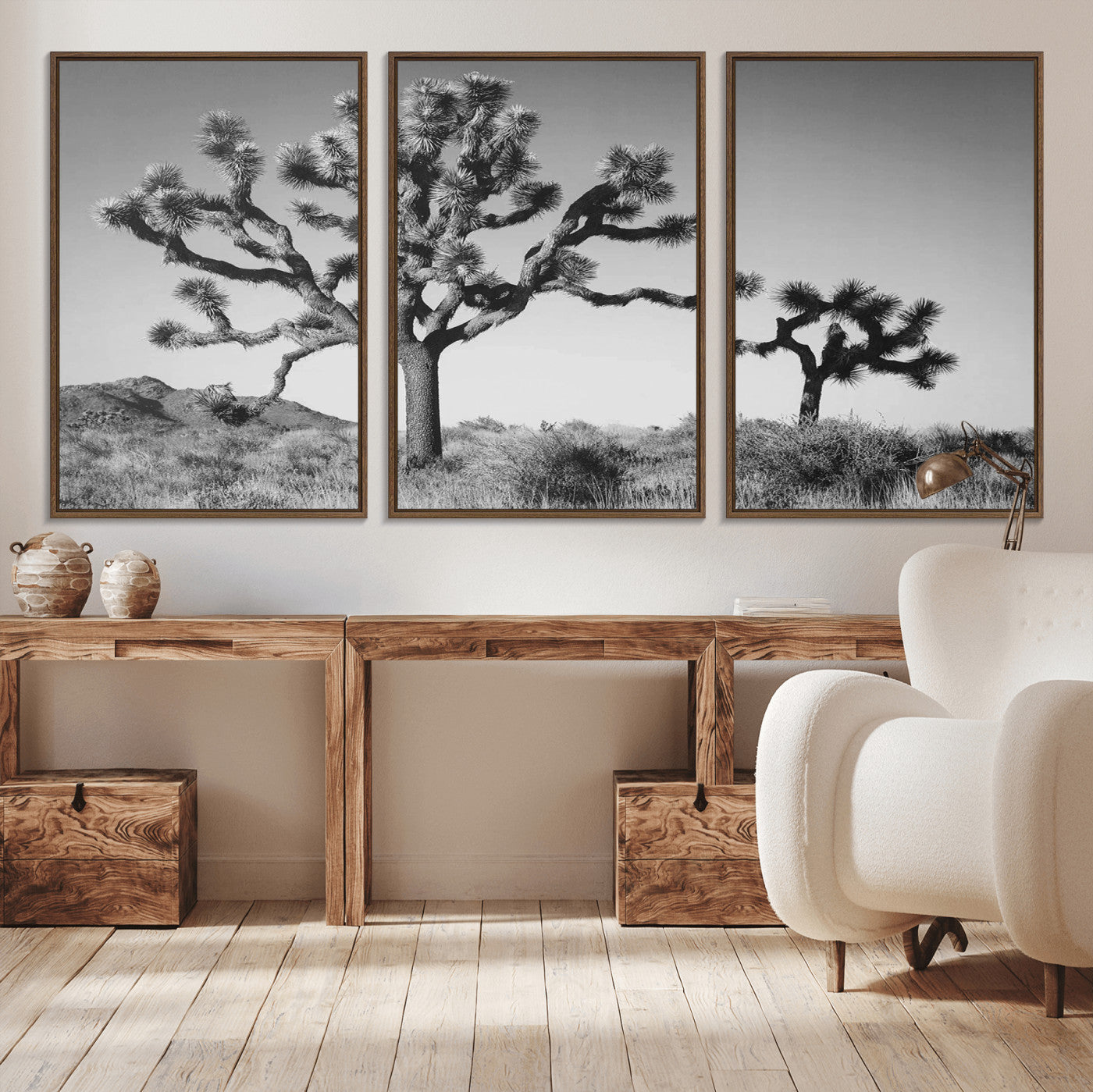MGV-FC-60X30-3P - Joshua Tree Wall Art Canvas Print, Framed Monochrome Desert Art Picture Print, Minimalist Nature Scene Perfect Southwestern Minimalist Decor Artwork