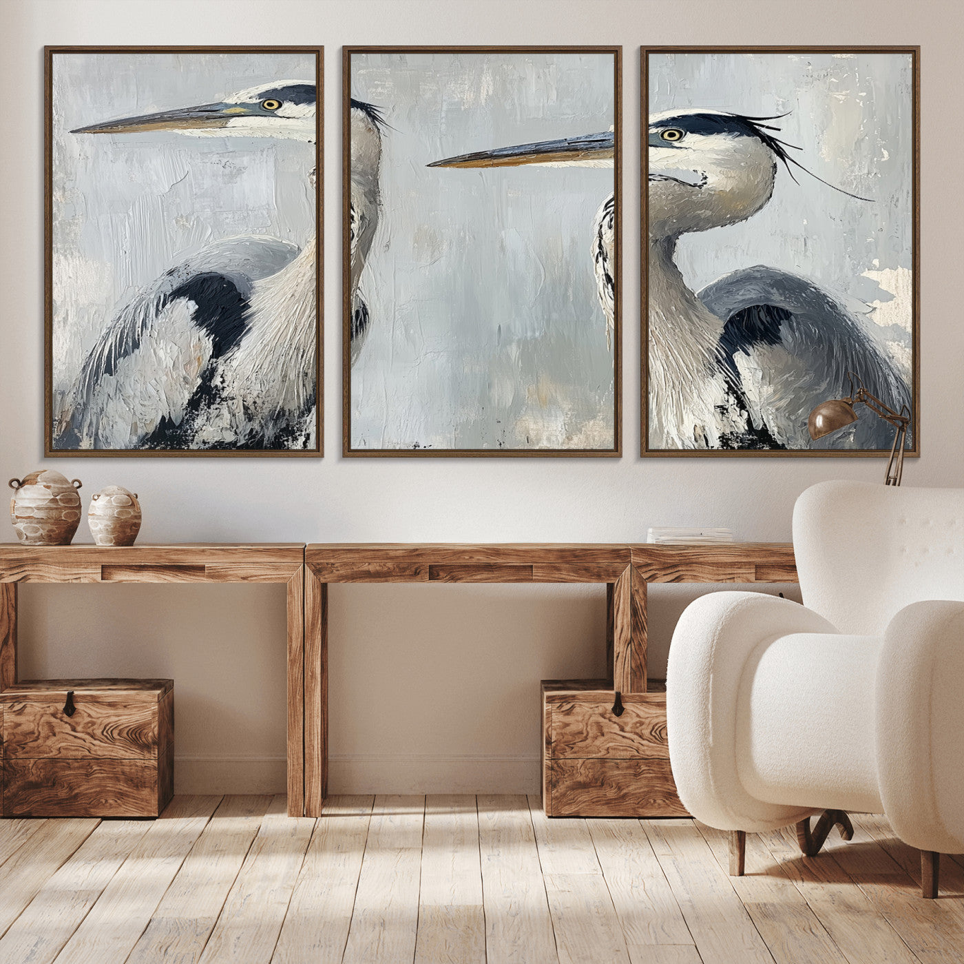 MGV-FC-60X30-3P - Bird Canvas Decor Wall Art Canvas Print, Framed Coastal Bird Pair Art Picture Print, Minimalist Wildlife Wall Perfect Coastal Minimalist Decor Artwork