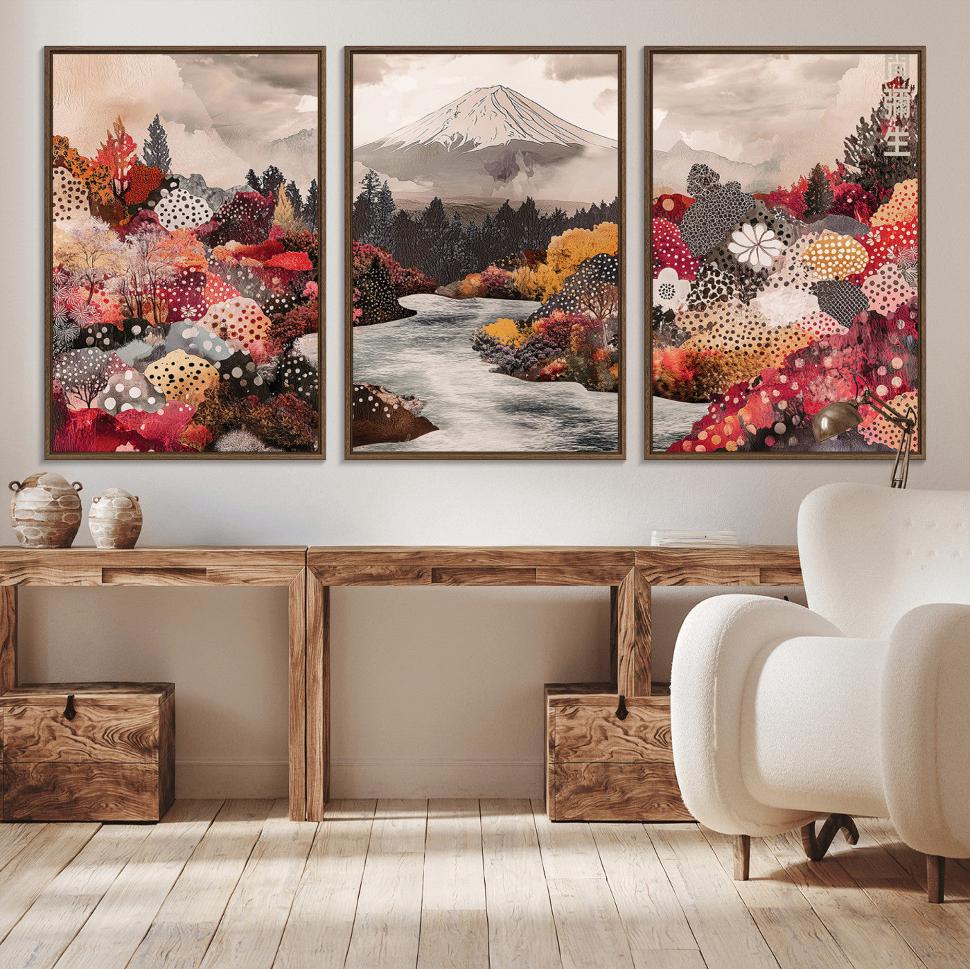 MGV-FC-60X30-3P - Mountain Wall Art Wall Art Canvas Print, Framed Autumn Forest Art Picture Print, Cottagecore Landscape Perfect Cottagecore Boho Decor Artwork