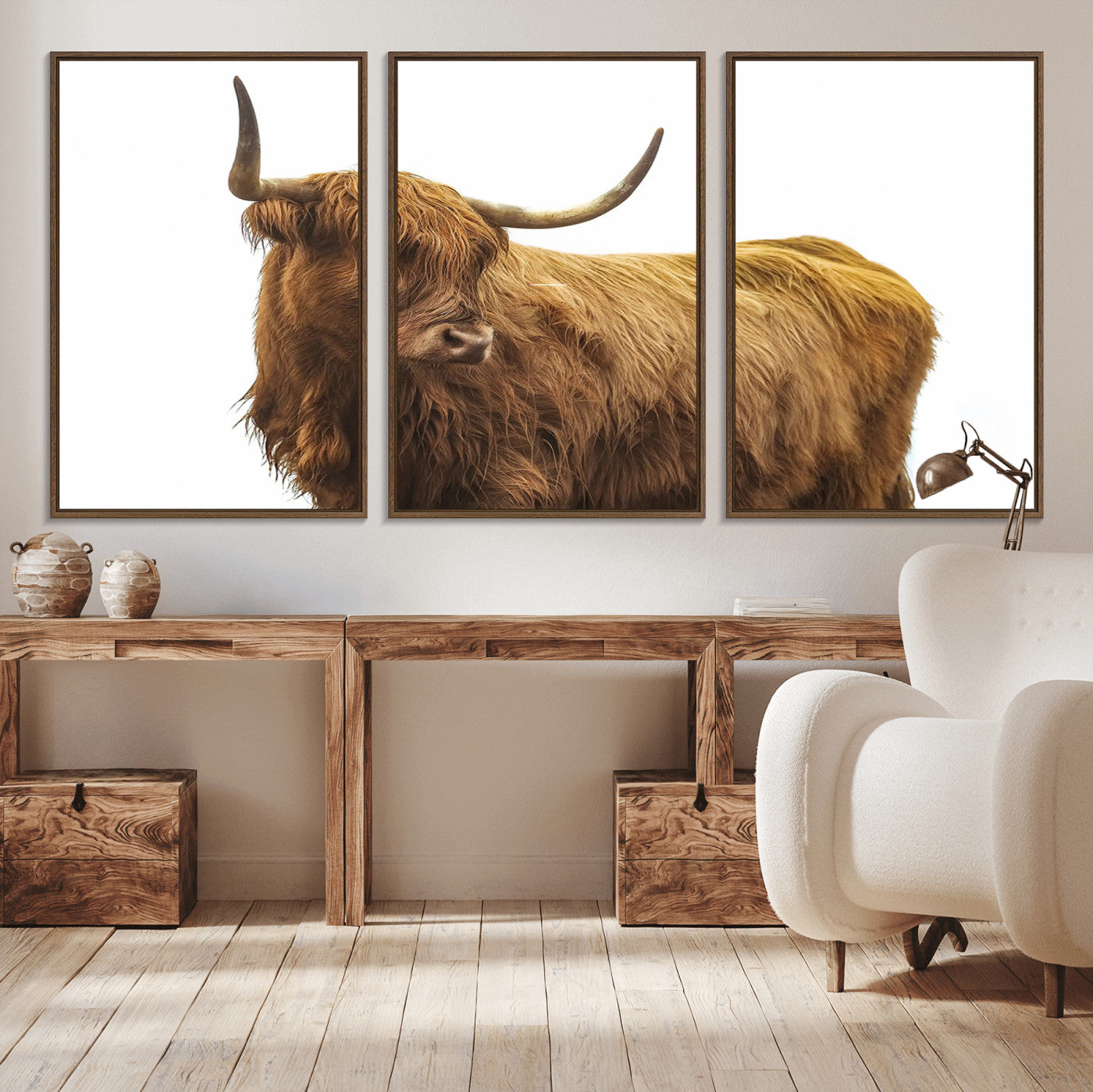 MGV-FC-60X30-3P - Highland Cow Wall Art Canvas Print, Framed Farmhouse Wall Art Art Picture Print, Rustic Animal Decor Perfect Rustic Farmhouse Decor Artwork