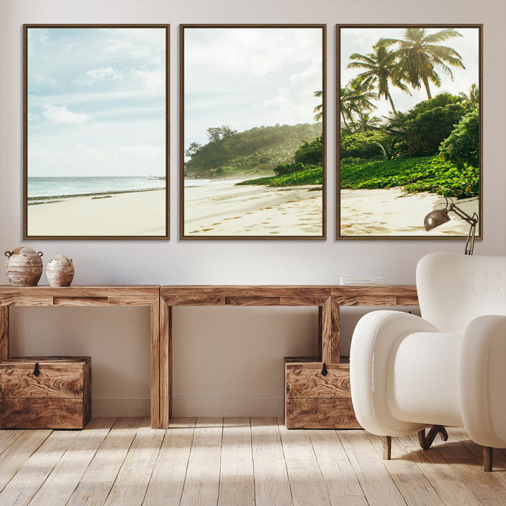 Relaxing Beach Wall Art Canvas Print, Framed Ocean View Art Picture Print, Coastal Serenity Perfect Tropical Coastal Decor Artwork