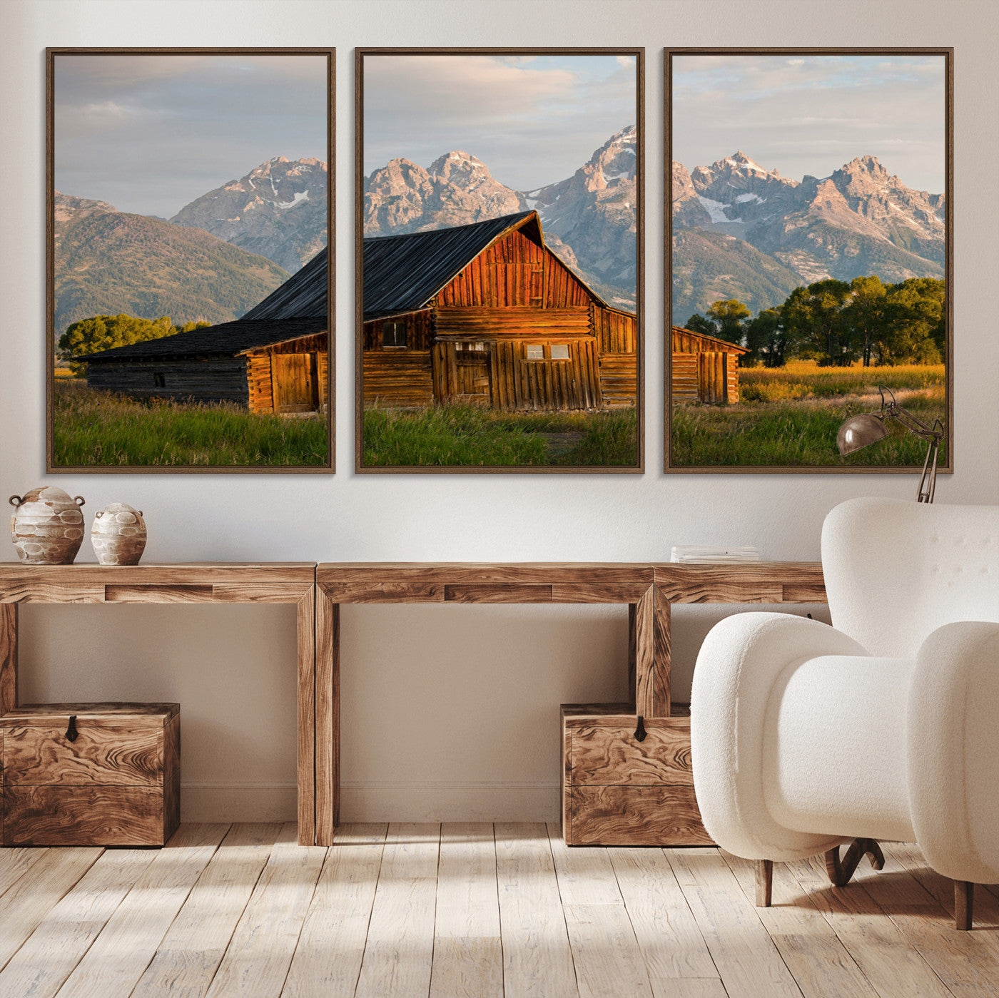 31771014-MGV-CV-36X24-Rustic Barn Wall Art Canvas Print – Framed Western Landscape Farmhouse Style Rustic Nature Scene Artwork for Home Office
