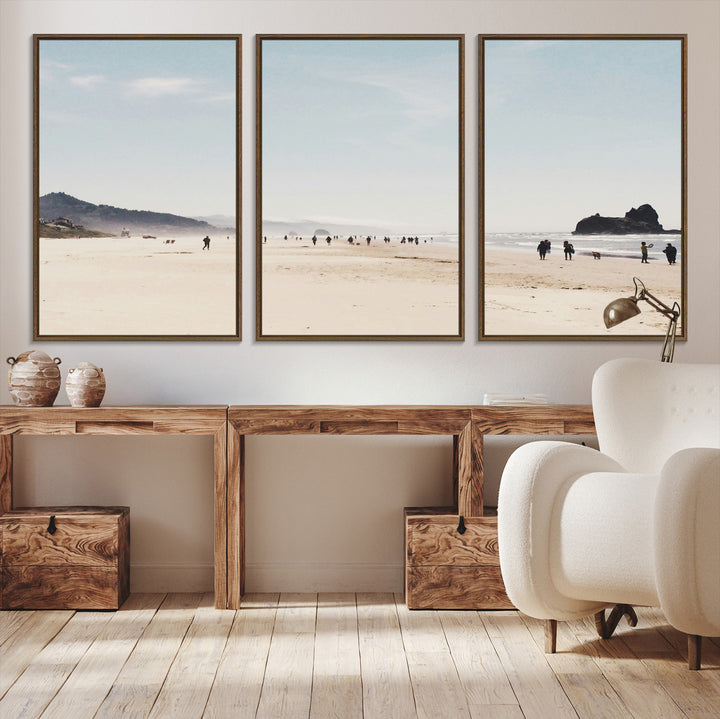 Minimalist Beach Wall Art Canvas Print, Framed Coastal Serenity Art Picture Print, Soft Sand Perfect Coastal Decor Artwork