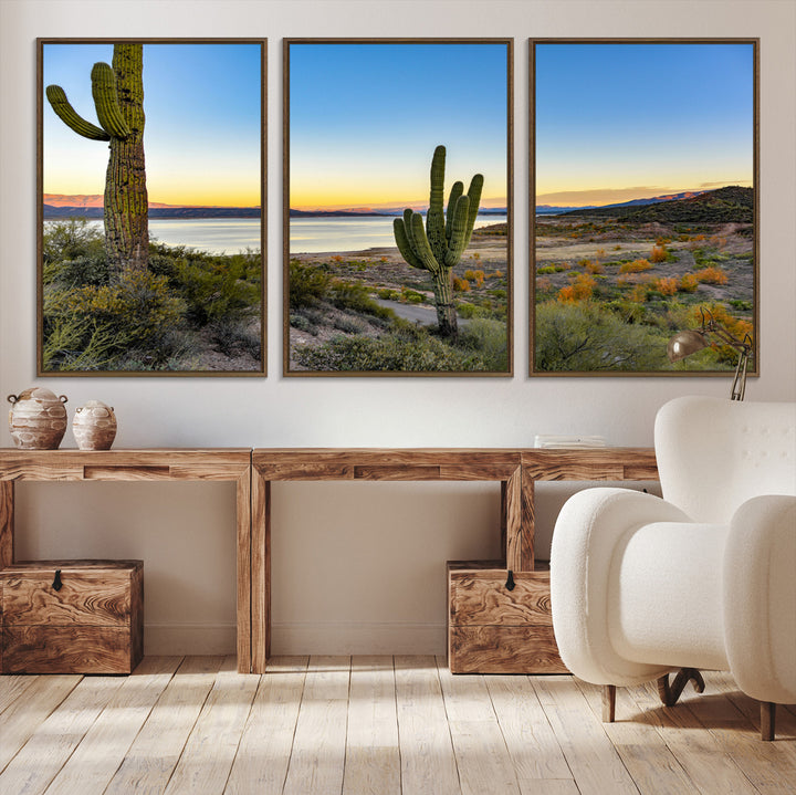 Saguaro Cactus Wall Art Canvas Print, Framed Desert Sunset Art Picture Print, Southwestern Perfect Southwestern Decor Artwork