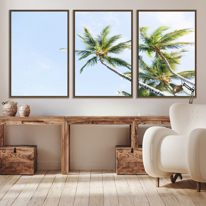 Palm Trees Wall Art Canvas Print, Framed Tropical Art Picture Print, Coastal Perfect Tropical Decor Artwork