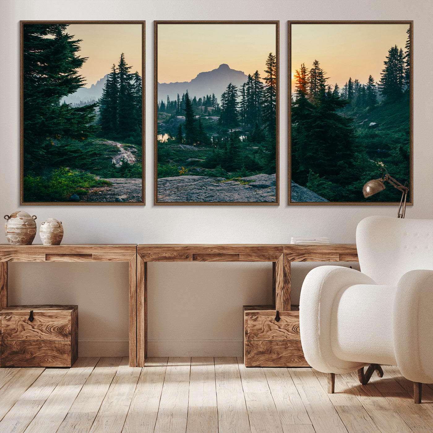 66397982-MGV-CV-36X24-Mountain Wall Art Canvas Print – Framed Forest Serenity Mountain Nature Scene Artwork for Home Office