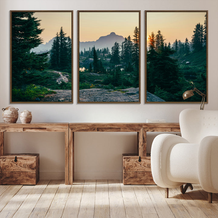 Mountain Wall Art Canvas Print, Framed Forest Serenity Art Picture Print, Mountain Perfect Rustic Decor Artwork