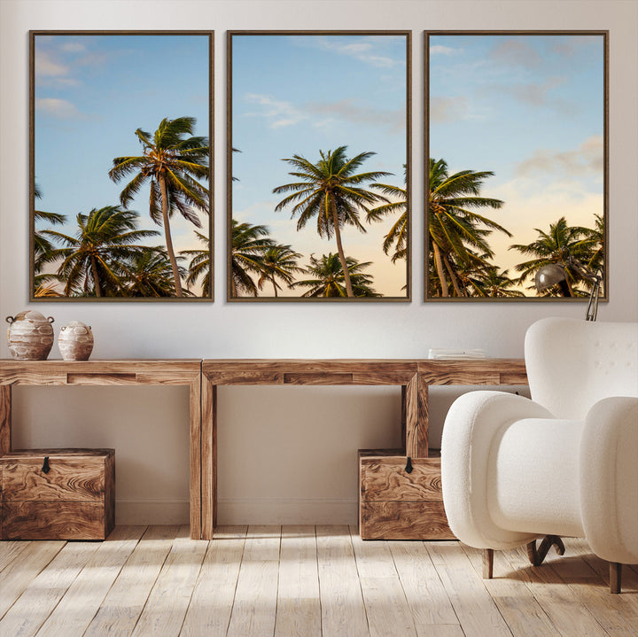 Palms Wall Art Canvas Print, Framed Tropical Art Picture Print, Coastal Perfect Coastal Decor Artwork