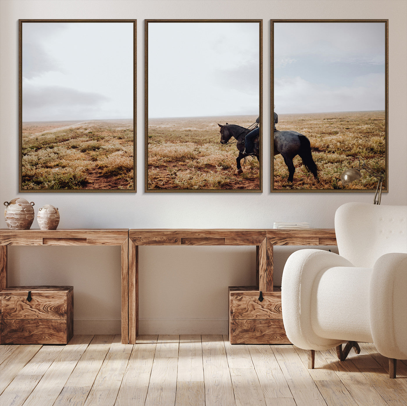 57597730-MGV-CV-36X24-Cowboy Wall Art Canvas Print – Framed Western Rustic Ranch Scene Country Landscape Artwork for Home Office