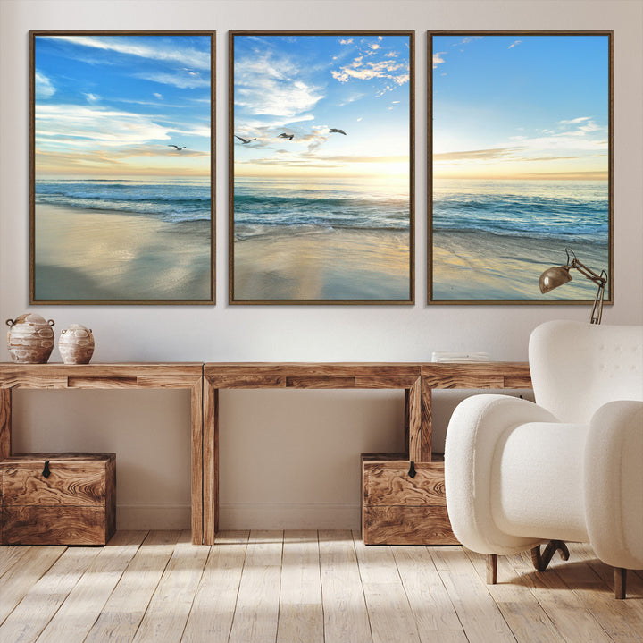 20708696-MGV-CV-36X24-Minimalist Seaside Morning Glow Art Canvas Print, Golden Reflections Perfect Coastal Minimalist Decor Artwork