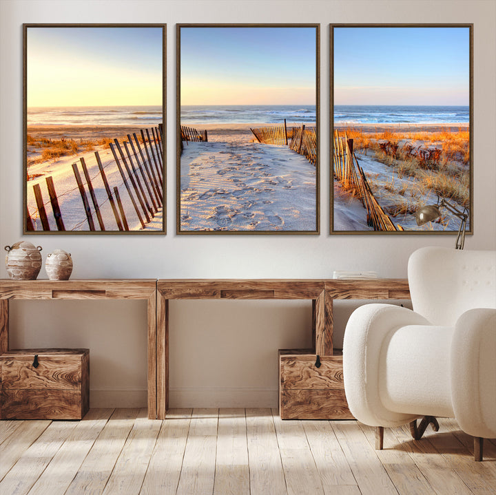 Ocean Sunset Wall Art Wall Art Canvas Print, Framed Nautical Photography Art Picture Print, Summer Beach House Decor Perfect Coastal