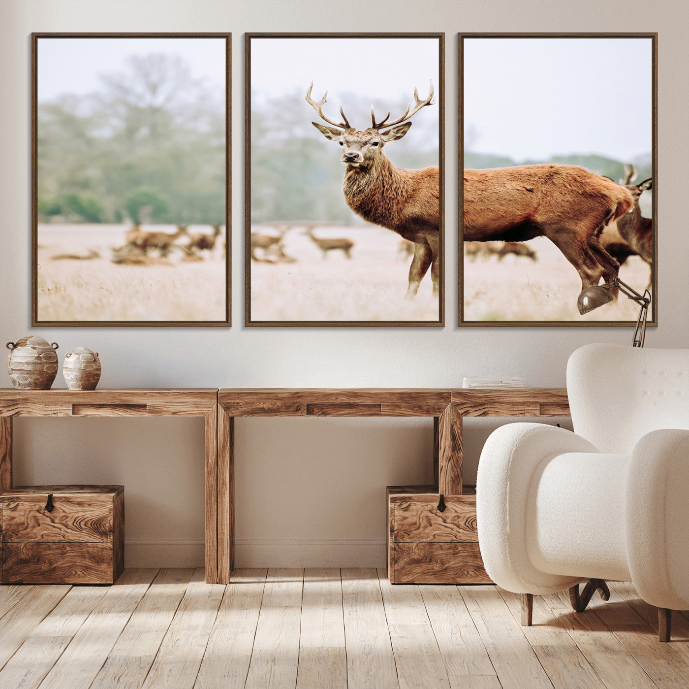 53240224-MGV-CV-36X24-Rustic Deer Wall Art Canvas Print – Forest Woodland Stag Nordic Animal Scenic Nature Artwork for Home, Cabin