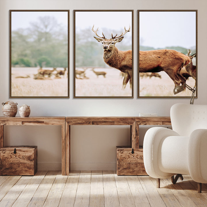 Rustic Nature Print Wall Art Canvas Print, Framed Deer Canvas Wall Art Art Picture Print, Nordic Animal Art Perfect Rustic Nature Decor