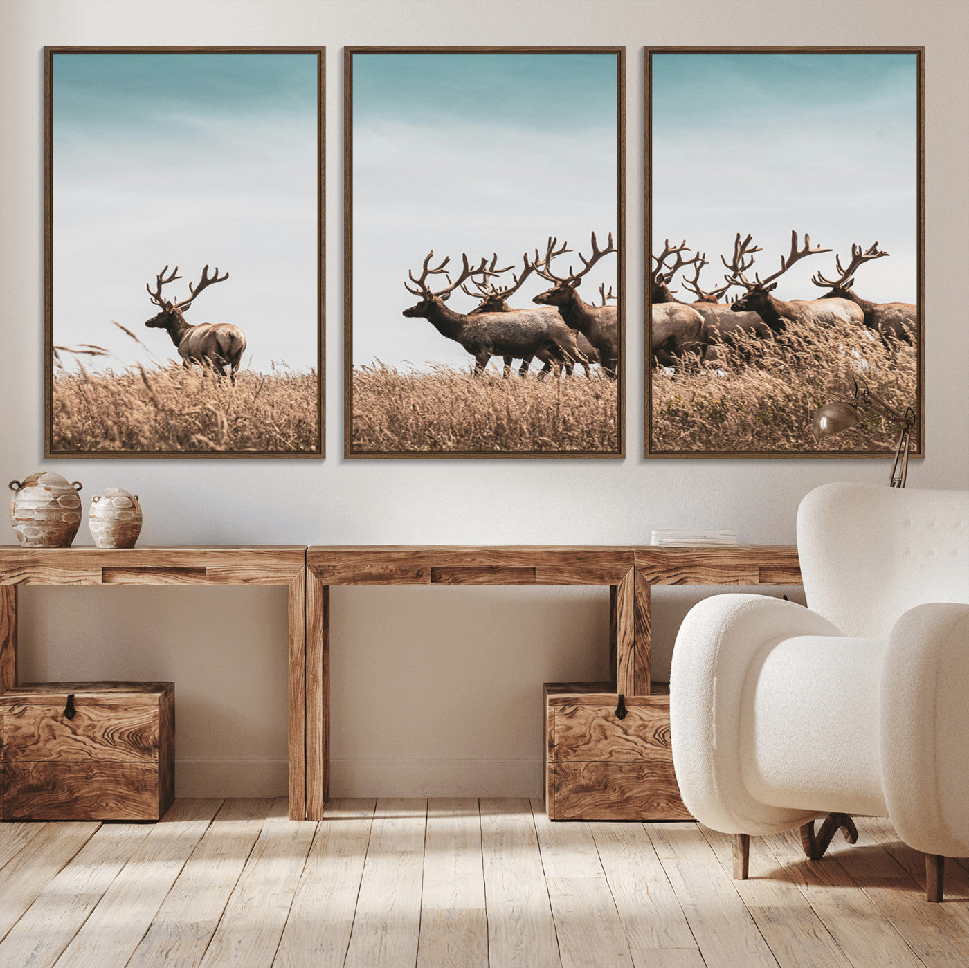 81594705-MGV-CV-36X24-Elk Herd Wall Art Canvas Print – Framed Wildlife Photography Rustic Nature Scene Artwork for Home, Office, Living Room