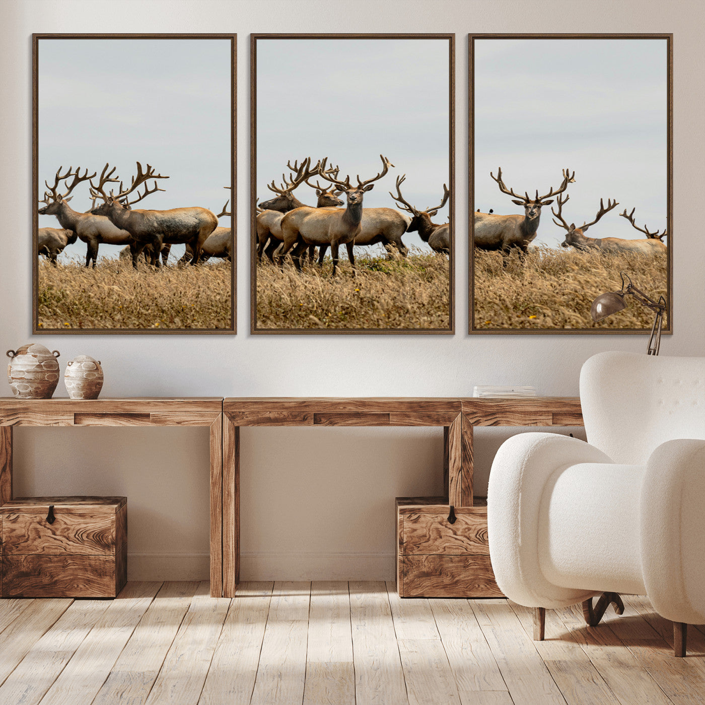 42170220-MGV-CV-36X24-Elk Herd Wall Art Canvas Print – Framed Wildlife Photography Majestic Antlers Nature Scene Artwork for Home Office