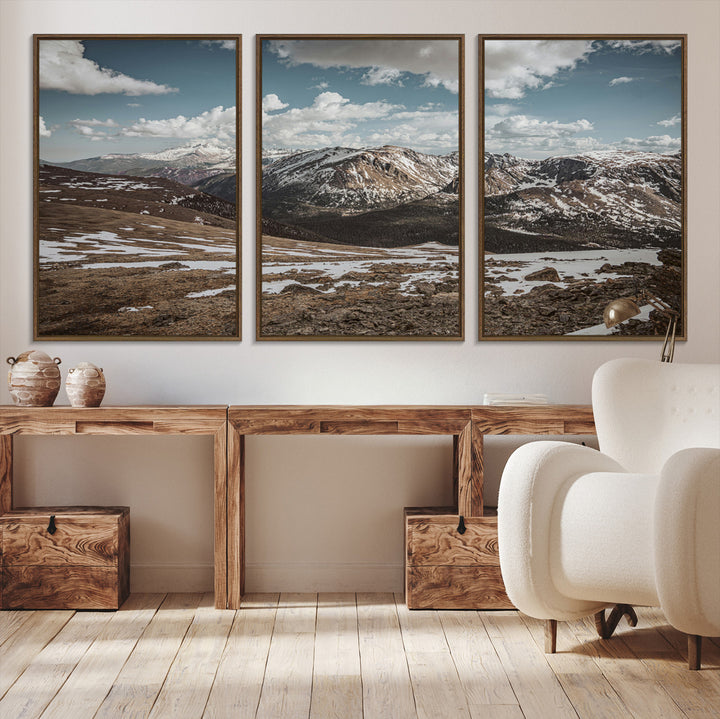 Mountain Landscape Wall Art Canvas Print, Framed Snowy Peaks Art Picture Print, Rugged Highlands Perfect Rustic Adventure Decor Artwork