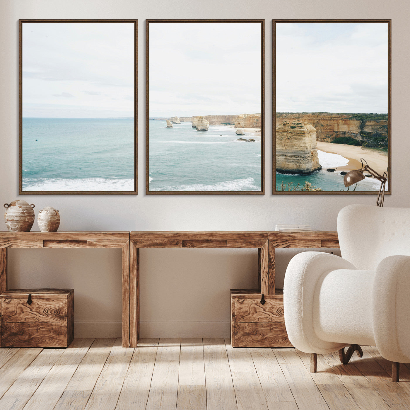 70095633-MGV-CV-36X24-Twelve Apostles Wall Art Canvas Print – Framed Coastal Cliffs Rugged Rock Formations Artwork for Home Office