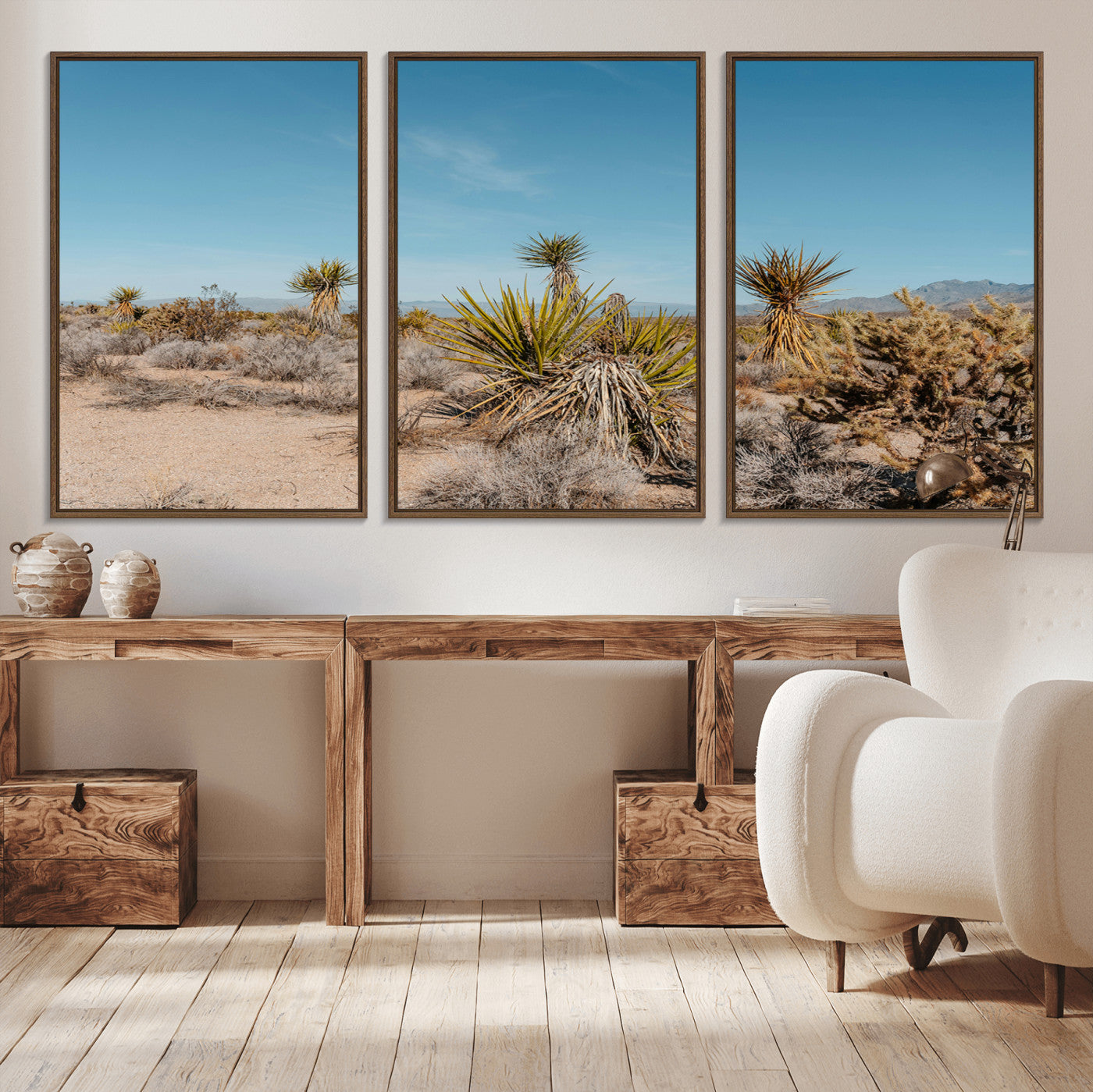 MGV-FC-60X30-3P - Joshua Tree Wall Art Canvas Print, Framed Desert Landscape Art Picture Print, Warm Earth Tones Perfect Southwestern Minimalist Decor Artwork
