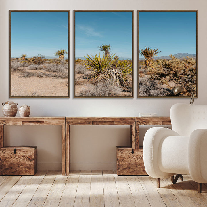 Joshua Tree Wall Art Canvas Print, Desert Landscape Print, Framed Warm Earth Tones Art Print, Large California Southwest Printing