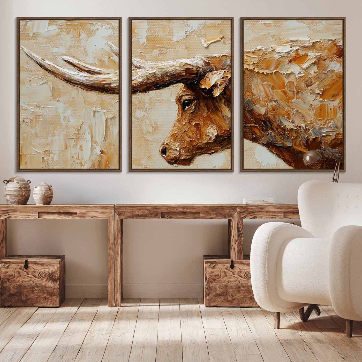 69611428-MGV-CV-36X24-Rustic Longhorn Bull Wall Art Canvas Print – Vintage Western Cattle Texas Steer Scene Artwork for home, office