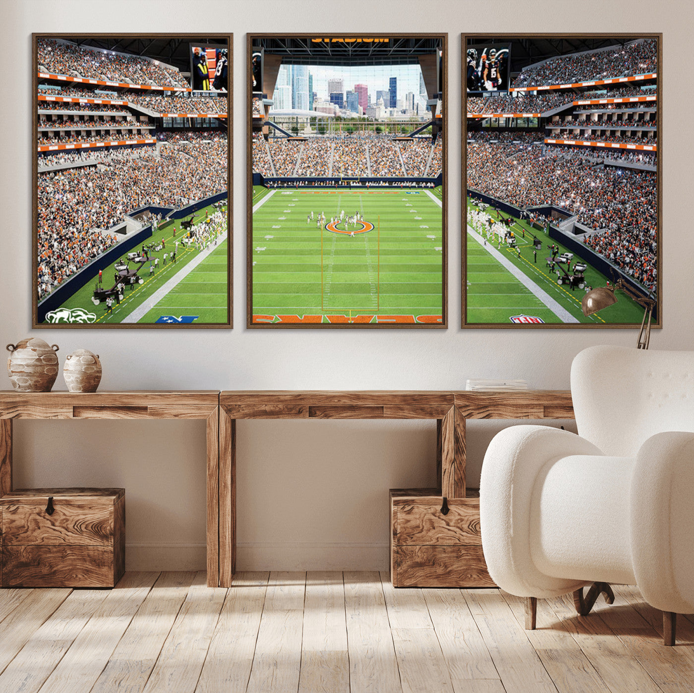 76935553-MGV-CV-36X24-Chicago Bears Soldiers Field Wall Art Canvas Print – Framed Football Stadium Artwork for Sports Fans, Soldier Field Skyline Canvas Decor for Game Room or Man Cave