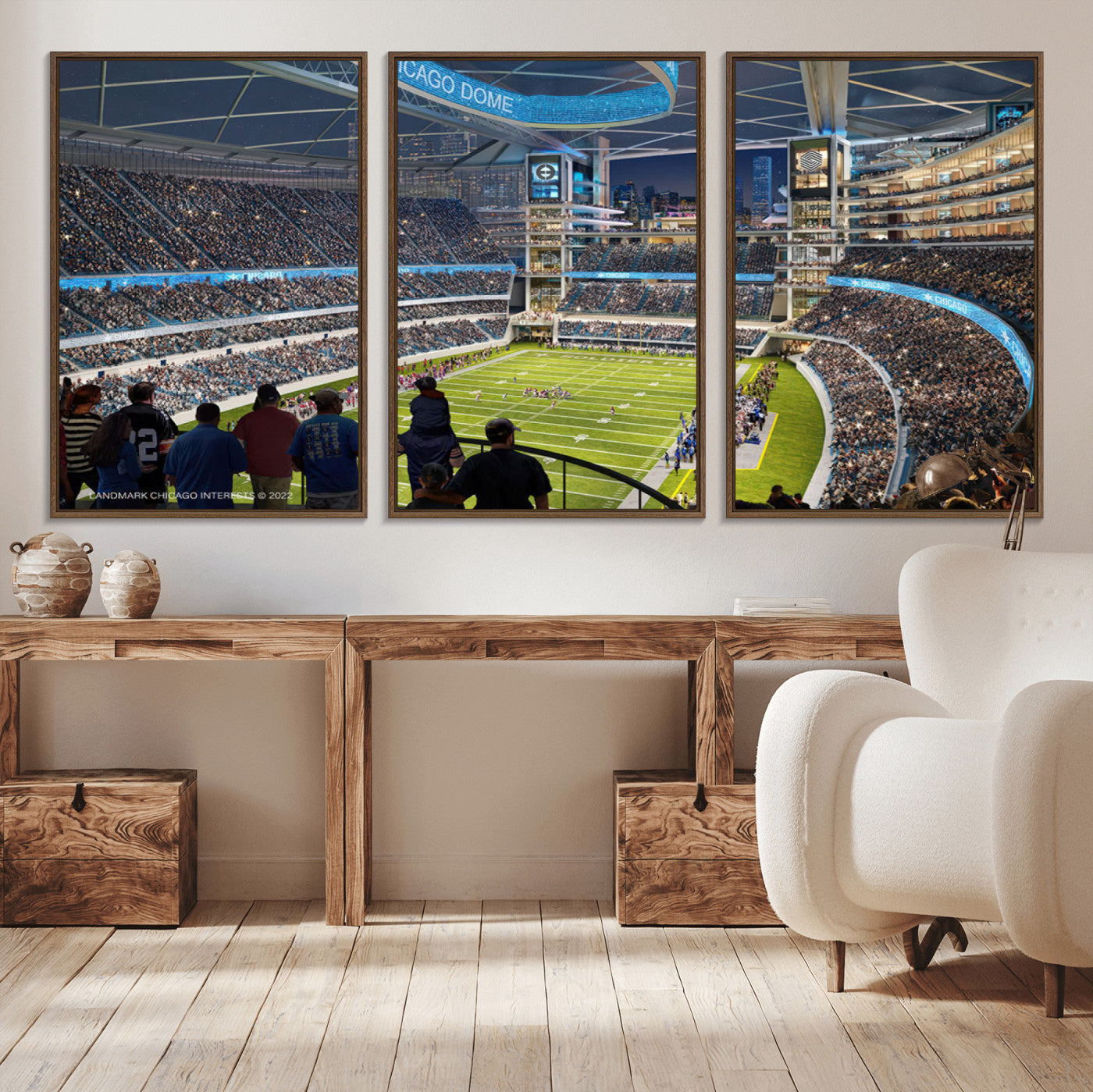41816511-MGV-CV-36X24-Chicago Dome Stadium Wall Art Canvas Print – Framed Modern Football Arena City Skyline Artwork for Home, Office