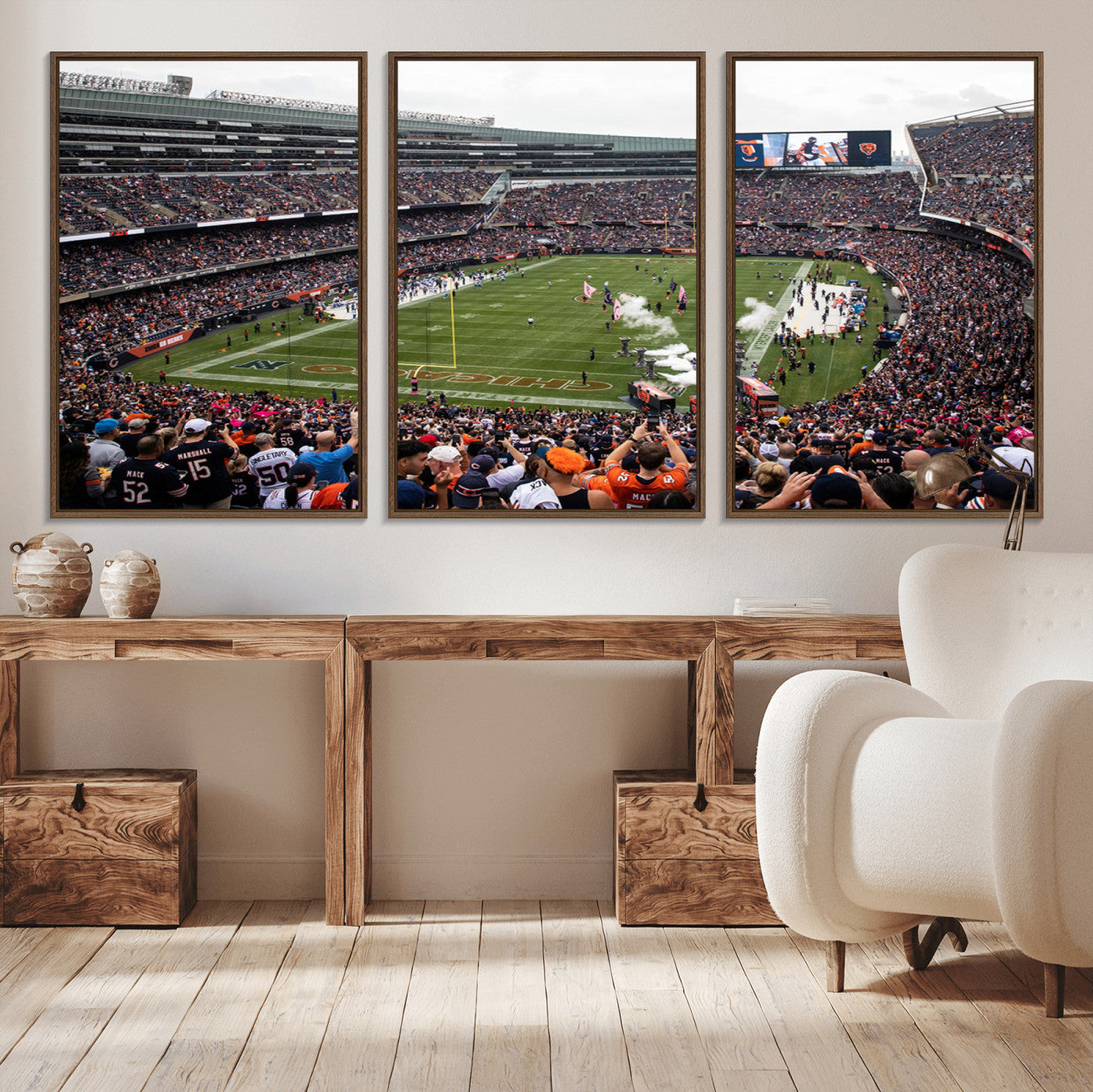 18347149-MGV-CV-36X24-Chicago Bears Soldiers Field Wall Art Canvas Print – Framed Football Stadium Artwork for Sports Fans, Soldier Field Skyline Canvas Decor for Game Room