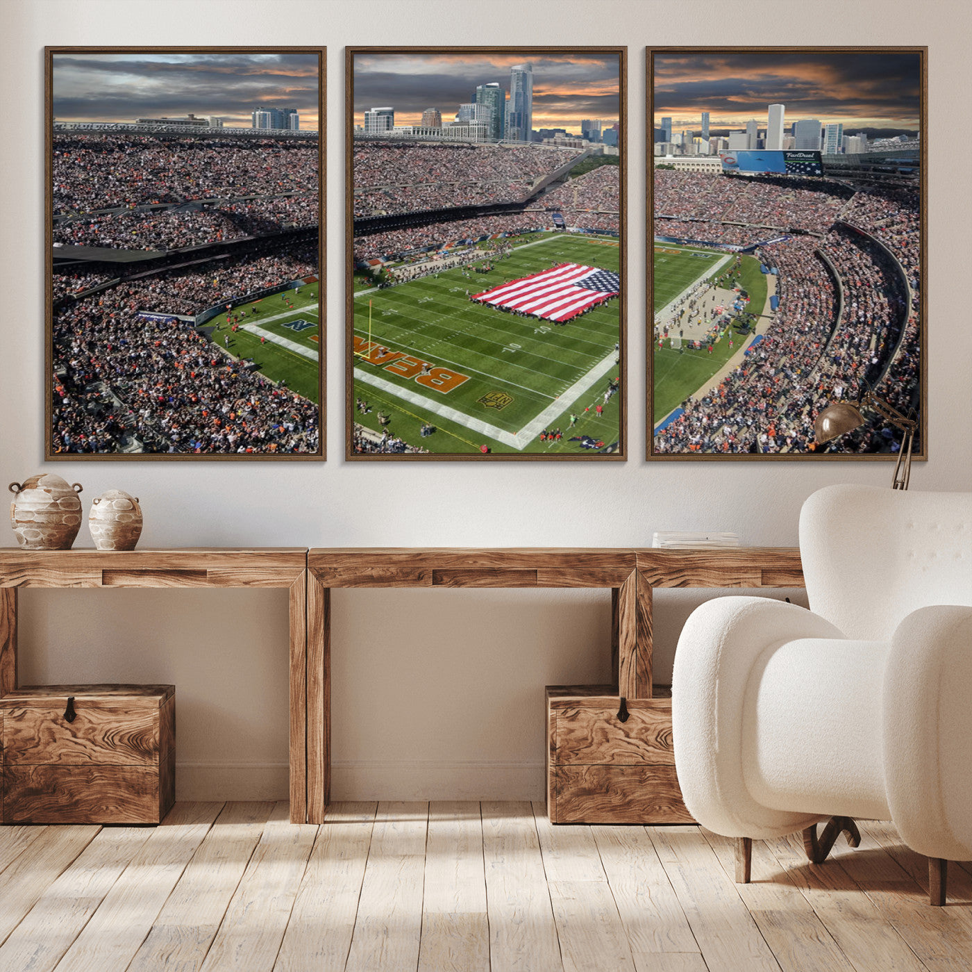 98106777-MGV-CV-36X24-Chicago Bears Soldiers Field Wall Art Canvas Print – Framed Football Stadium Artwork for Home, Office, Living Room