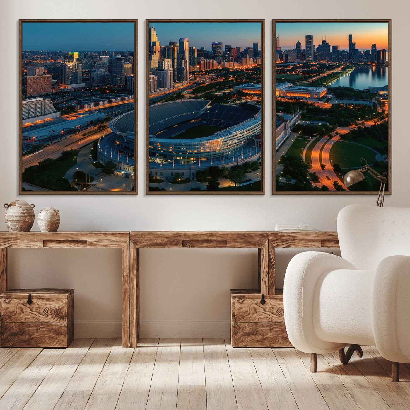 MGV-FC-60X30-3P - Chicago Bears Soldiers Field Wall Art Canvas Print – Framed Football Stadium Artwork for Sports