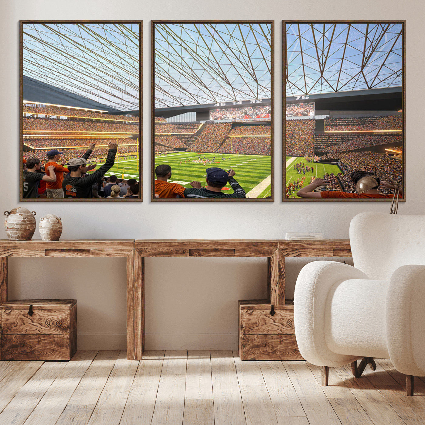 81960112-MGV-CV-36X24-Cleveland Browns Stadium Wall Art Canvas Print – Framed NFL Football Arena Artwork for Home, Office, Living Room