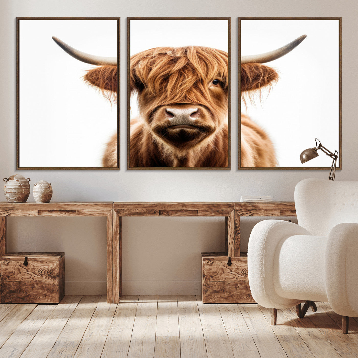 -Scottish Highland Cow Canvas Print, Framed Highland Cow Canvas Home Decor