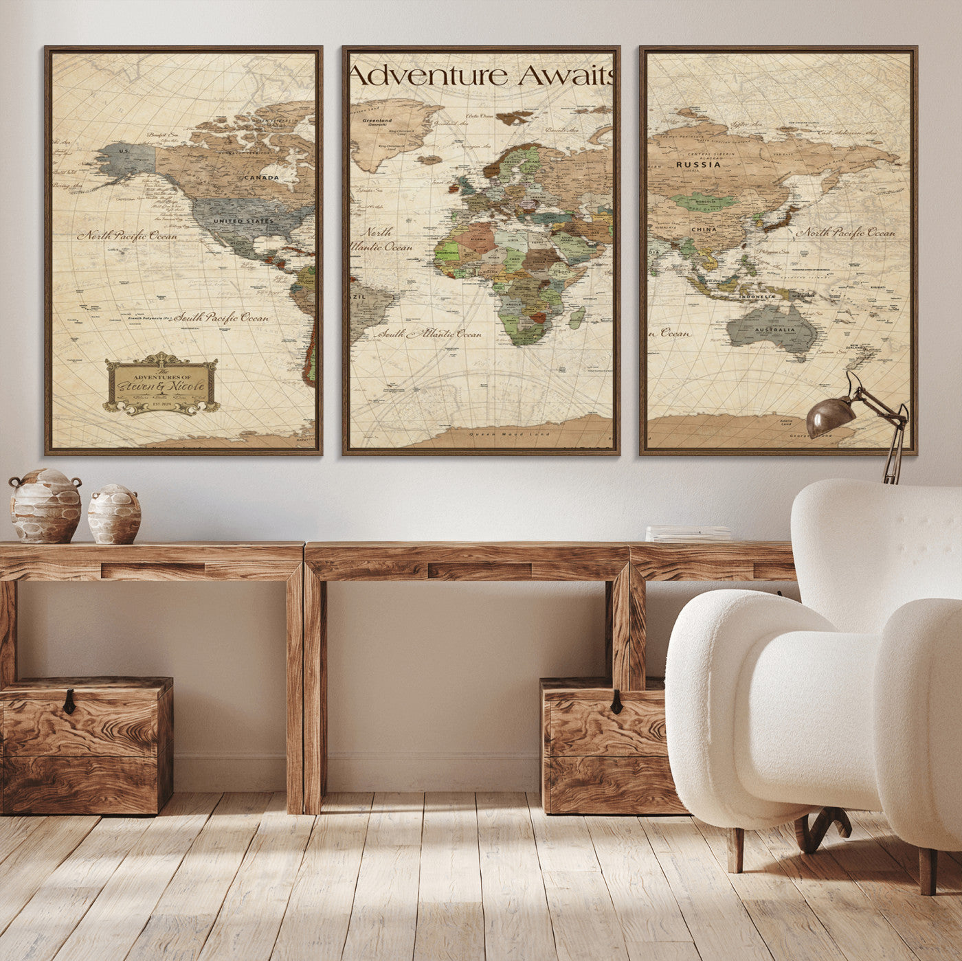 33020399-MGV-CV-30X20-Custom Push Pin World Map Wall Canvas Print – Personalized Travel Tracker with Pins – Framed Custom Quotie Canvas for Home Office Decor