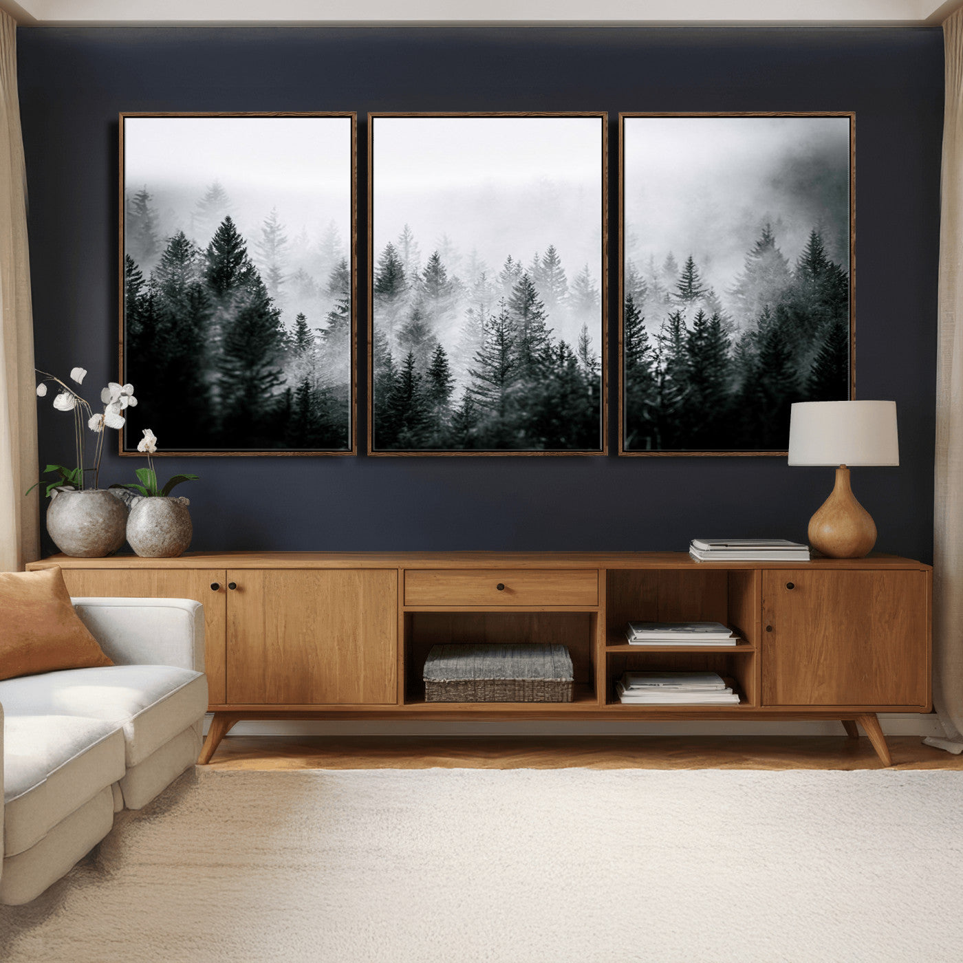 87750525-MGV-CV-36X24 - Foggy Forest Wall Art Canvas Print – Mountain Woodland Landscape Photography for Minimal Nature Home Decor