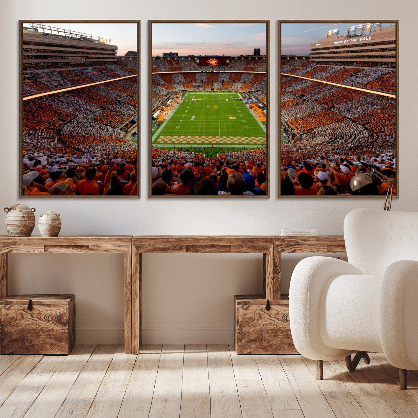 37160229-MGV-CV-48X32-3P-Tennessee Neyland Stadium Wall Art, Sports Arena Canvas Print, Panoramic Stadium Canvas Artwork for Home, Office