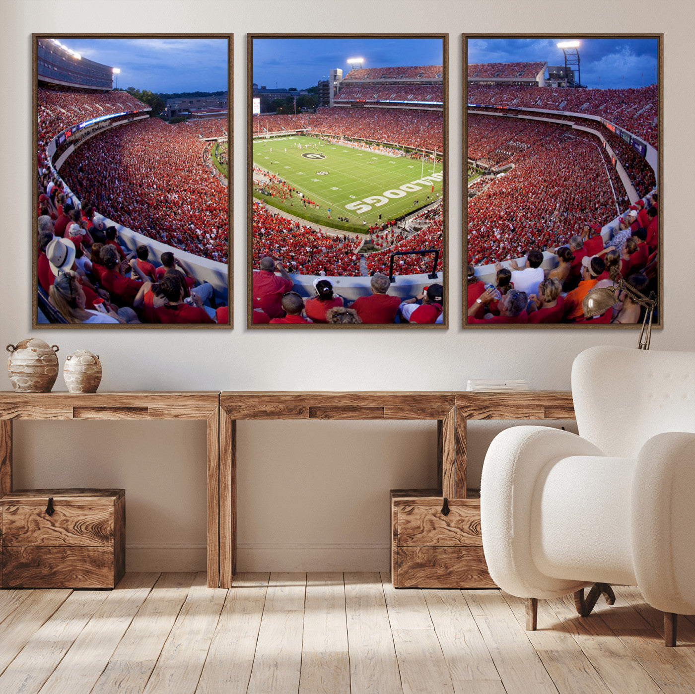 10244378-MGV-CV-48X32-3P-Dooley Stadium Wall Art Print, Sports Arena Canvas Wall Art, Dooley Field at Sanford Stadium Canvas Print, Modern Athletic Field Art Printing