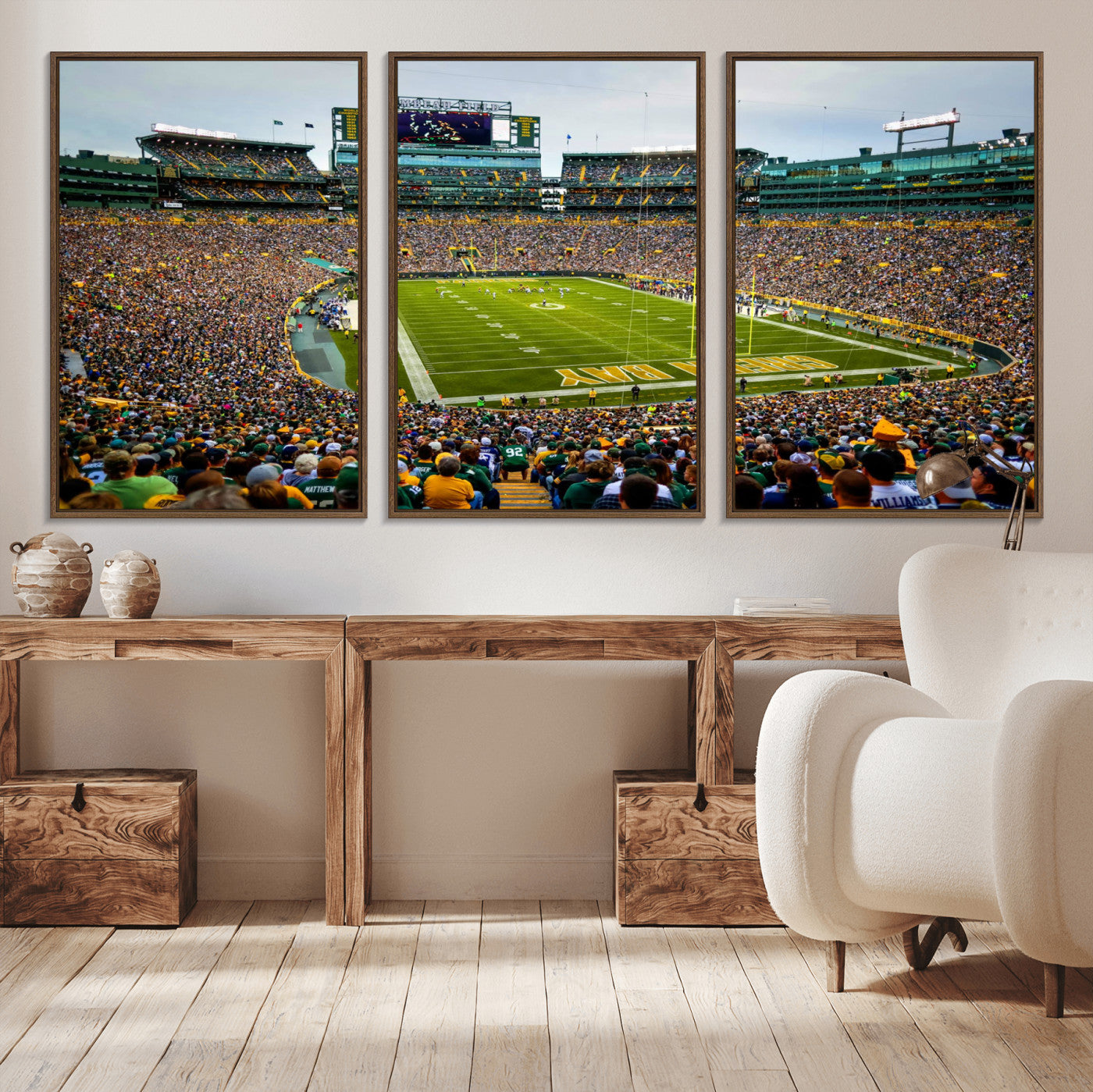 GBP101-MGV-FC-60X30-3P - Green Bay Packers Lambeau Field Stadium Wall Art Canvas Print, Iconic NFL Football Stadium Artwork, Wisconsin Sports Home Decor