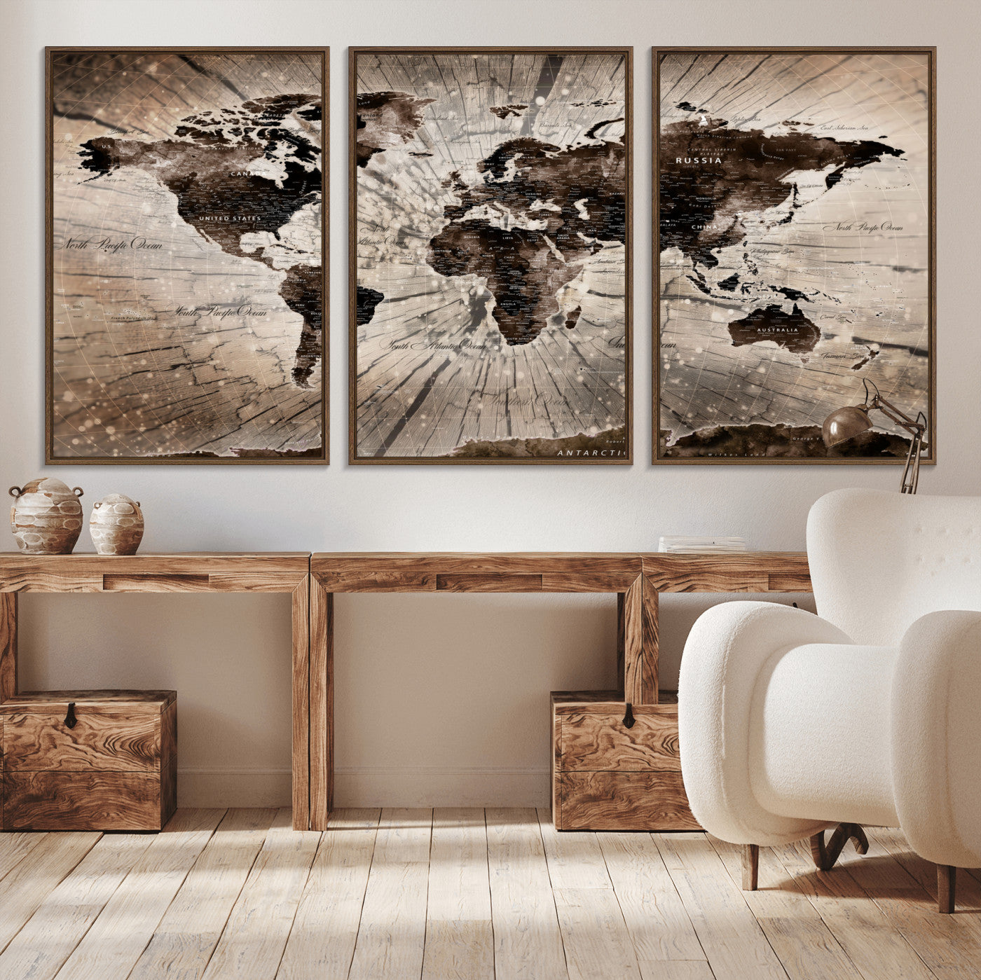 35326624-MGV-FC-60X30-3P - World Map Wall Art Canvas Print, Modern Decorative Framed Map Artwork Prints for Living Room, Office, Bedroom Wall Decor