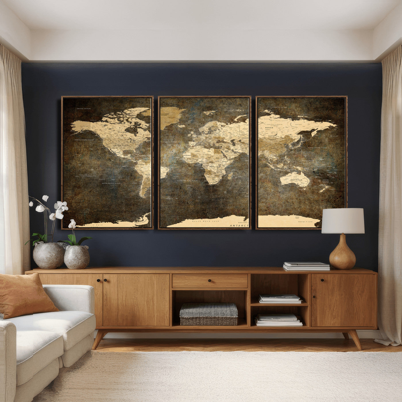 89742472-MGV-CV-36X24 - World Map Wall Art Canvas Print, Modern Decorative Framed Map Artwork Prints for Living Room, Office, Bedroom Wall Decor