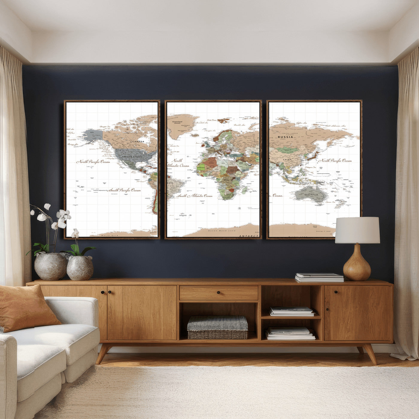 91286788-MGV-CV-36X24 - World Map Wall Art Canvas Print, Modern Decorative Framed Map Artwork Prints for Living Room, Office, Bedroom Wall Decor