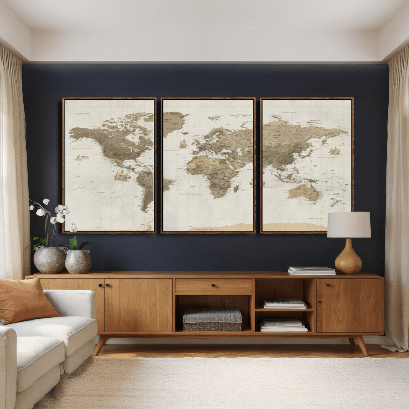 28283260-MGV-CV-36X24 - World Map Wall Art Canvas Print, Modern Decorative Framed Map Artwork Prints for Living Room, Office, Bedroom Wall Decor