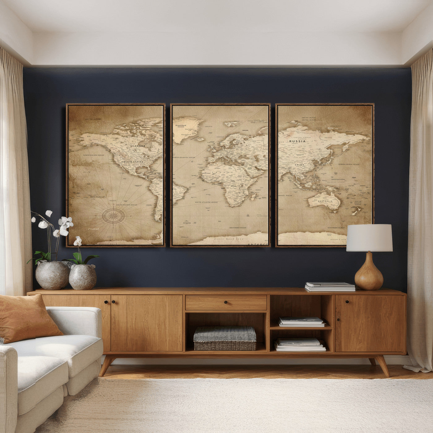 34795134-MGV-CV-36X24 - World Map Wall Art Canvas Print, Modern Decorative Framed Map Artwork Prints for Living Room, Office, Bedroom Wall Decor