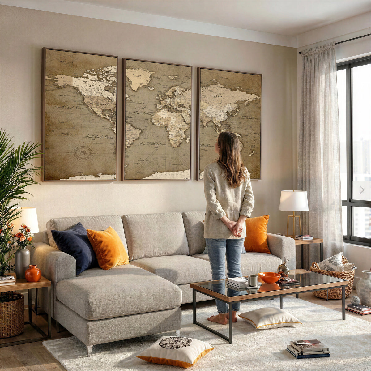82314635-MGV-CV-36X24 - World Map Wall Art Canvas Print, Modern Decorative Framed Map Artwork Prints for Living Room, Office, Bedroom Wall Decor