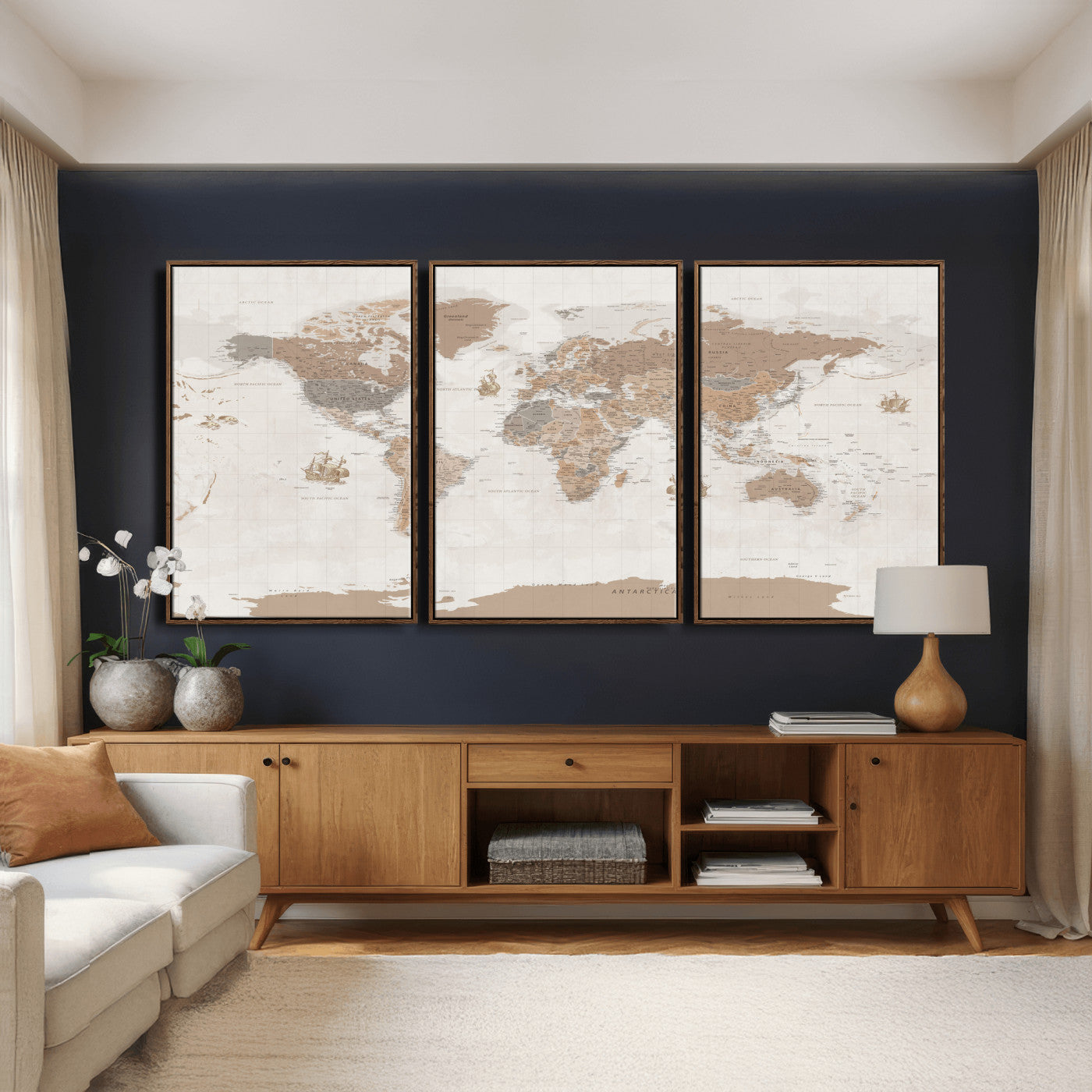 85057279-MGV-CV-36X24 - World Map Wall Art Canvas Print, Modern Decorative Framed Map Artwork Prints for Living Room, Office, Bedroom Wall Decor