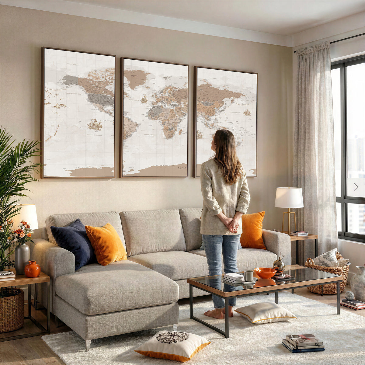 85057279-MGV-CV-36X24 - Framed Large World Map Canvas Print for Office Decor