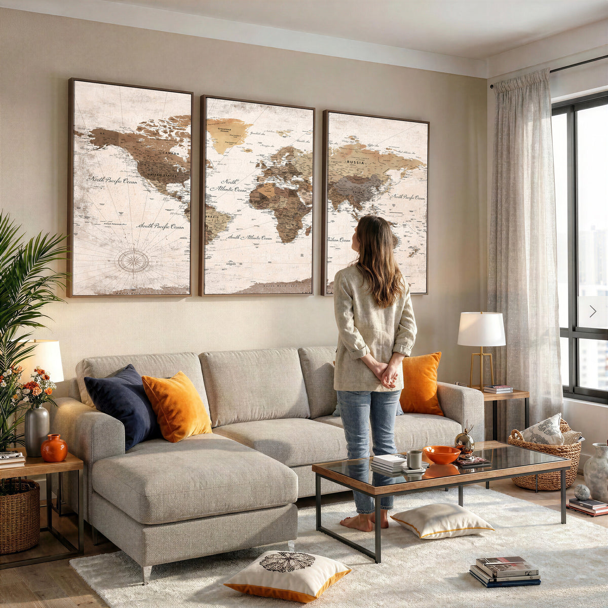 38923639-MGV-CV-36X24 - World Map Wall Art Canvas Print, Modern Decorative Framed Map Artwork Prints for Living Room, Office, Bedroom Wall Decor
