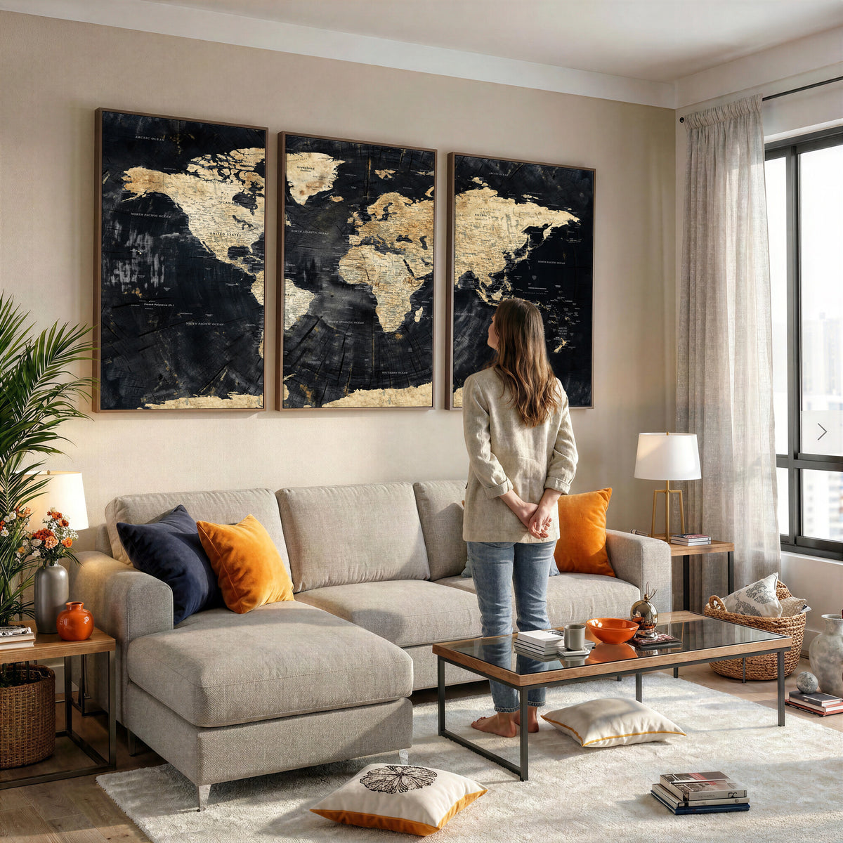 45535041-MGV-CV-36X24 - Framed Large World Map Wall Art Canvas Print for Living Room