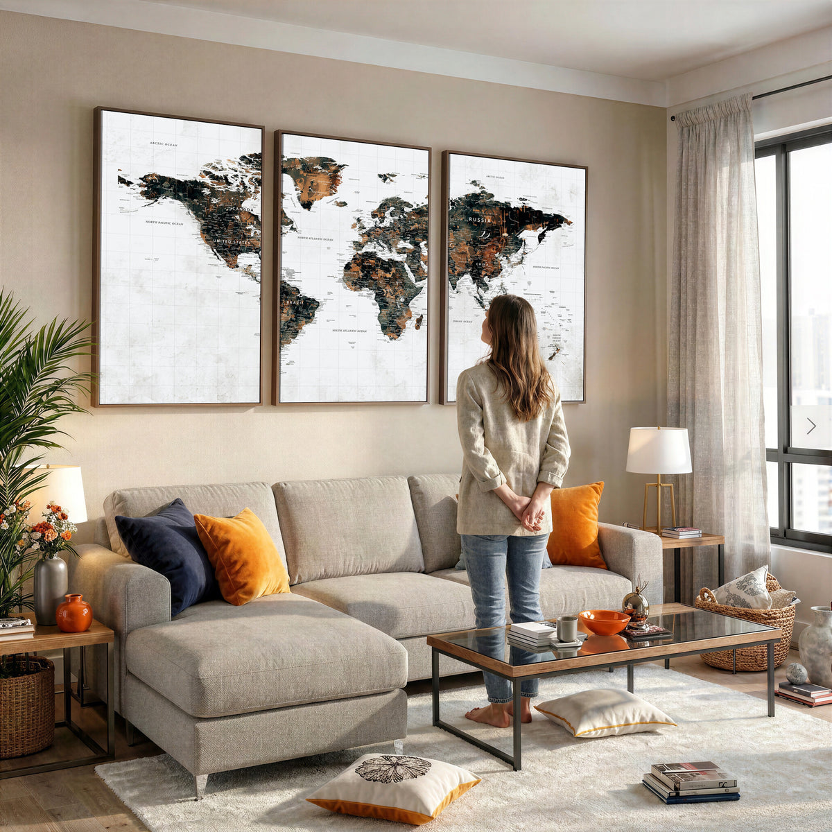 60008766-MGV-CV-36X24 - Large World Map Canvas Print – Framed Travel Map Wall Art