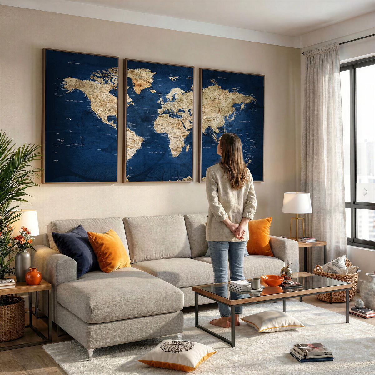 57503519-MGV-CV-36X24 - World Map Canvas Print – Framed Travel Map Wall Art for